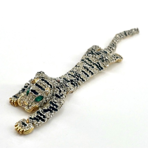 Articulated Big Cat Shoulder Brooch Tiger Jaguar Leopard Draping Double Pin - Picture 1 of 2